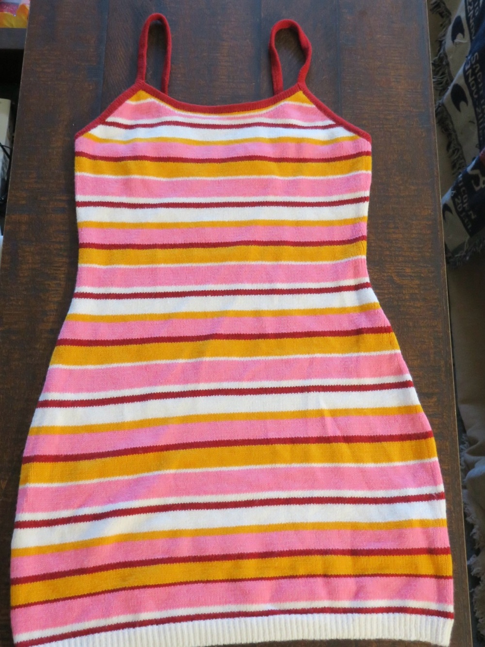 SHEIN Retro Striped Knit Mini Swim Cover-Up Dress Pink Orange